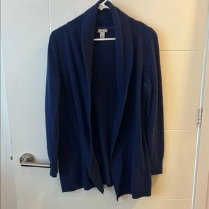 100% Cashmere L.L. Bean Deep Blue Open Front Cardigan